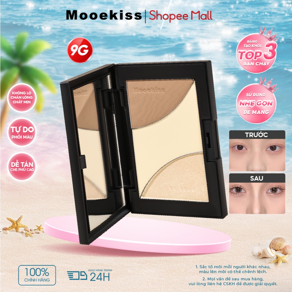 Bảng tạo khối Mooekiss 3 màu phiên bản 9g, tích hợp contour và highlight tiện dụng | BigBuy360 - bigbuy360.vn