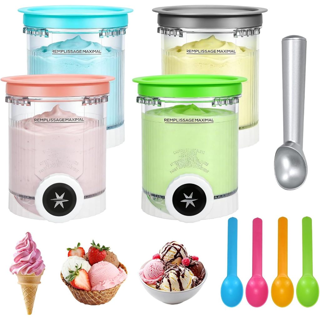 4 Hộp Đựng Cho Ninja Swirl CREAMi, 480 ml Bồn Tắm Kem Tương Thích Với Máy Làm Kem Mềm Ninja CREAMi V
