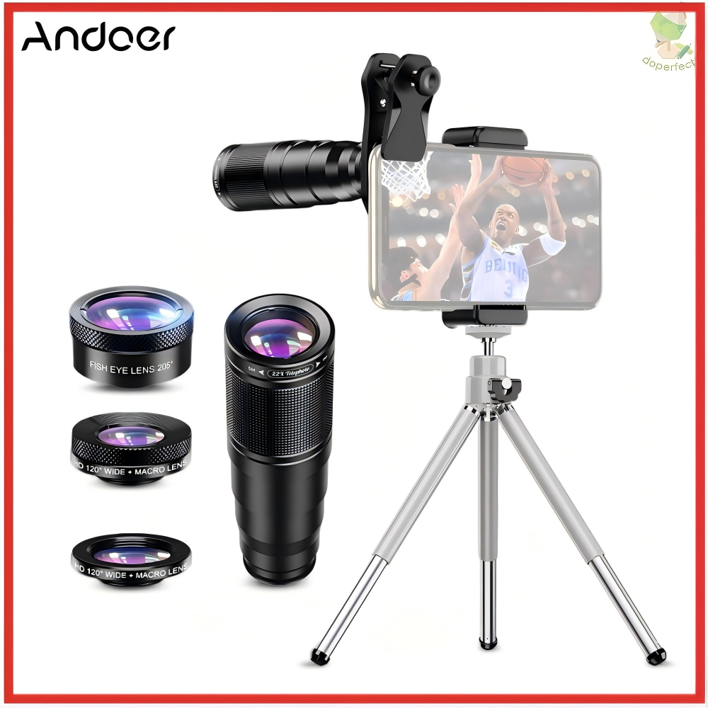 APEXEL APL-22X105 4IN1 Metal Phone Camera: 22X Telephoto, Fisheye, Wide Angle, Macro