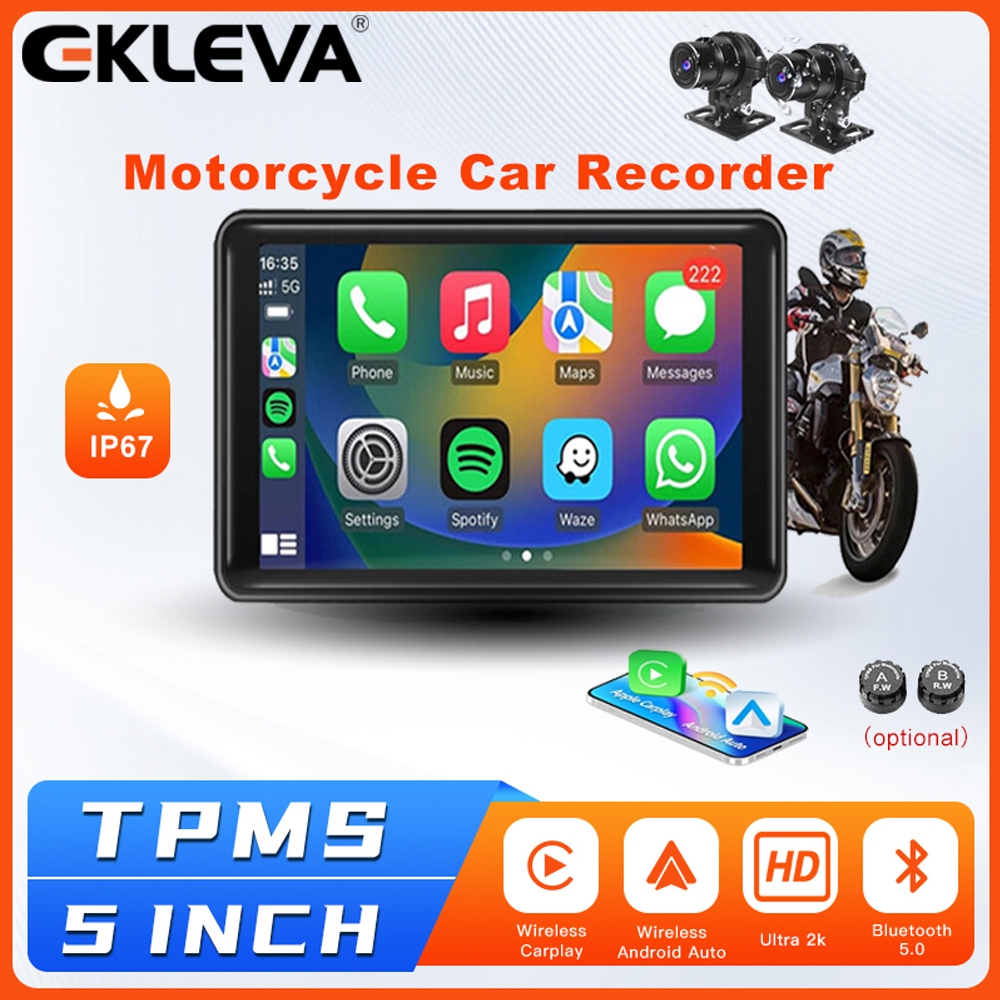 Ekleva Không Dây Apple CarPlay Dual Bluetooth DVR Cho Xe Máy 5 "IPS Di Động GPS Điều Hướng Android X