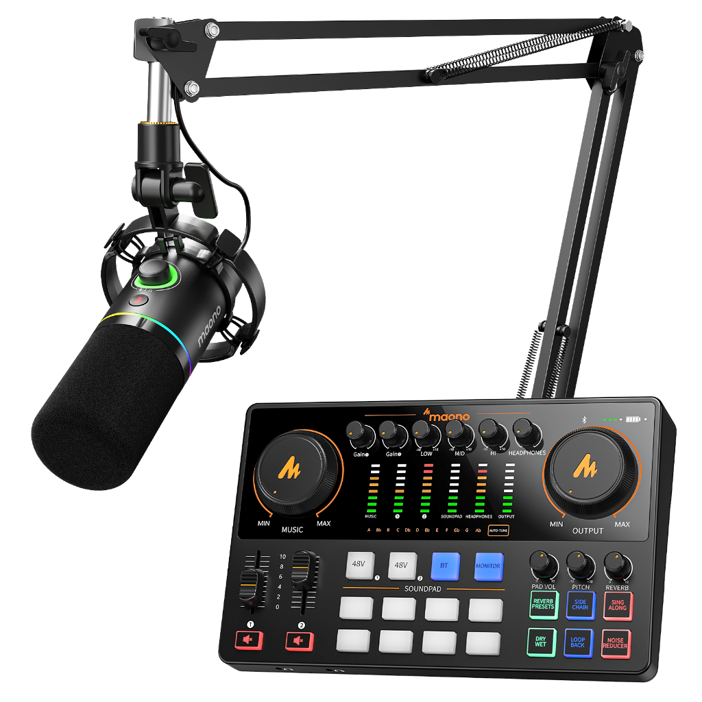 Maono AME2-Gen2 Podcast Mixer Giao diện âm thanh Card âm thanh với đầu vào XLR kép, nhanh chóng tắt 