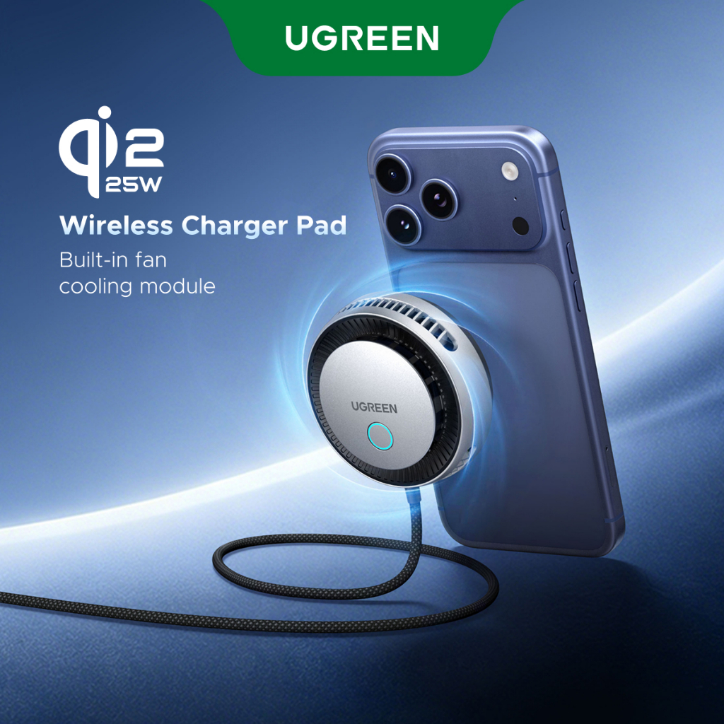 Bộ sạc không dây đơn UGREEN 25W Mô hình làm mát bán dẫn làm mát tương thích với iPhone 17 Pro