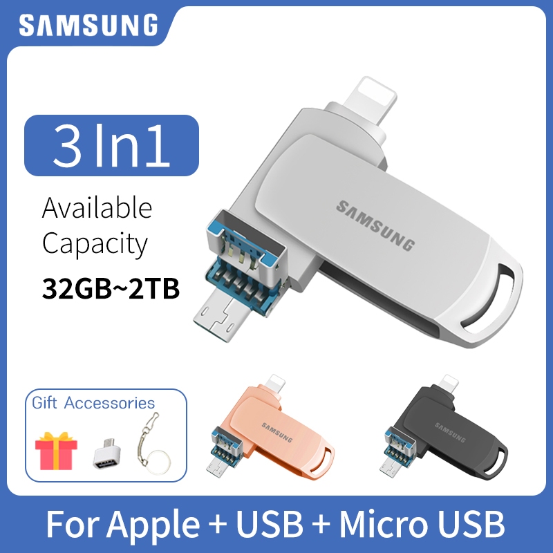 Ổ đĩa bút kim loại Samsung, Ổ đĩa Flash USB xoay có đầu nối USB3.0 & Lightning, Gậy nhớ tốc độ cao d