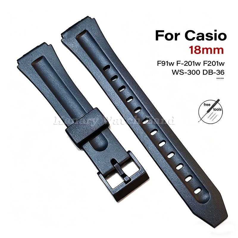 Dây đeo đồng hồ bằng nhựa PU 18mm cho Casio F91W F-201W F201W DB-36 WS-300 Dây đeo đồng hồ thay thế 