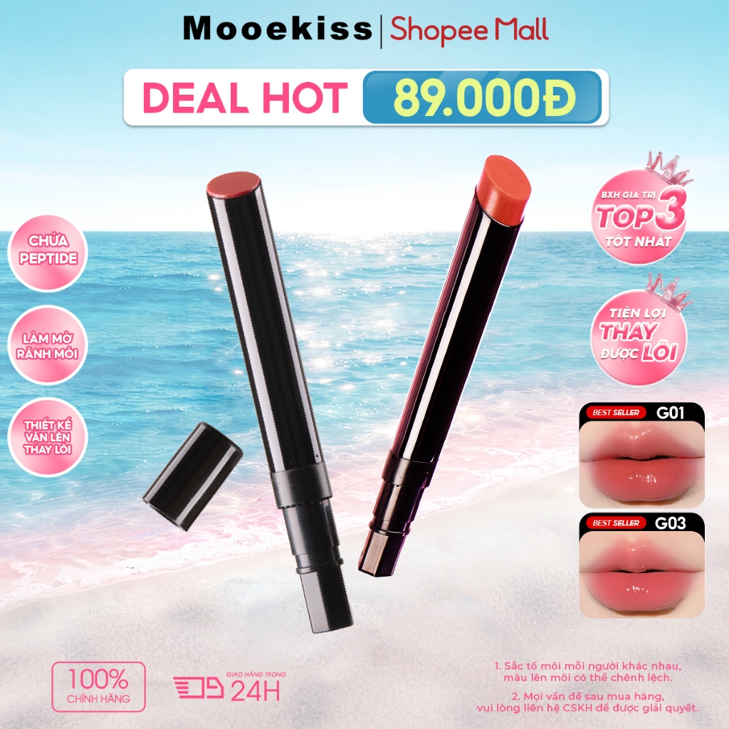 Son thạch Mooekiss bổ sung tinh chất Double Peptide dưỡng ẩm, giúp môi mềm mịn và lên màu tự nhiên 2.2g | BigBuy360 - bigbuy360.vn