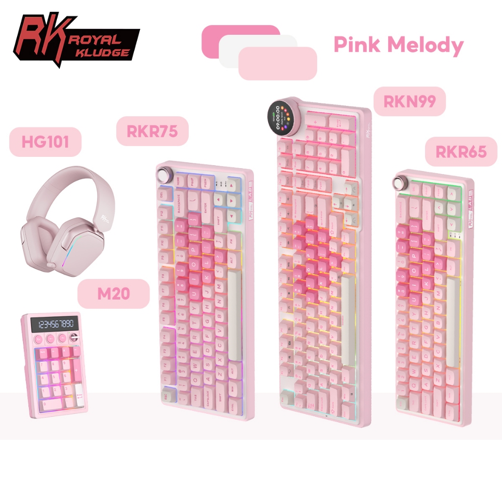 Royal Kludge RK R65 R75 N99 Bàn Phím Cơ RGB Giai Điệu Màu Hồng Có Núm Và Bàn Phím Tai Nghe Bàn Phím 