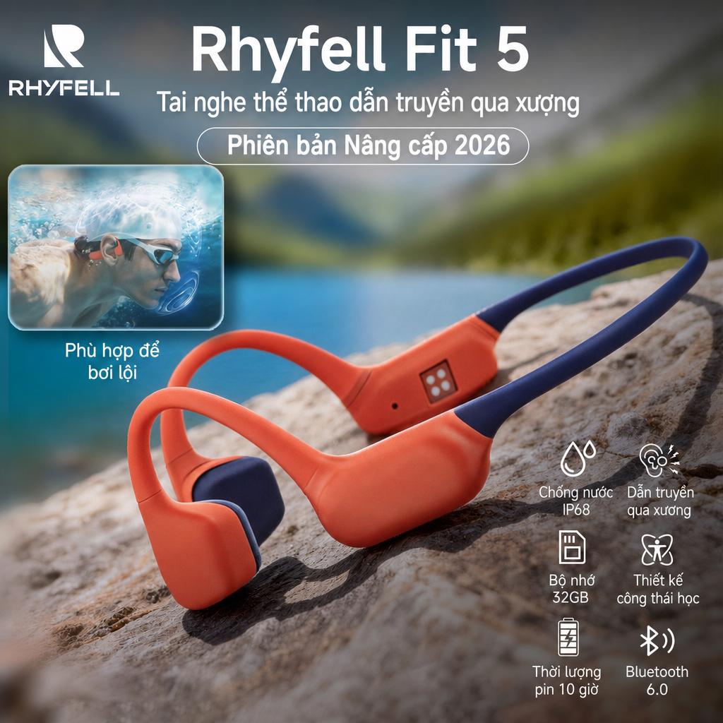 Phiên Bản Nâng Cấp Tai Nghe Dẫn Truyền Qua Xương Rhyfell FIT 5 Tai Nghe Thể Thao Bluetooth 6.0 Tai N