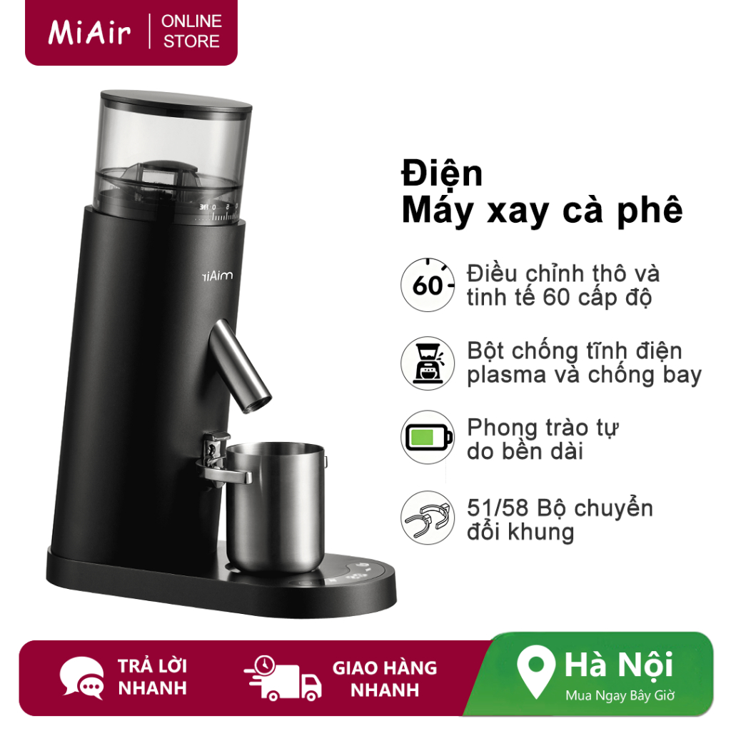 Máy xay cà phê Miair Conical Burr với màn hình hẹn giờ kỹ thuật số 5-98s, Máy xay cà phê không dây v