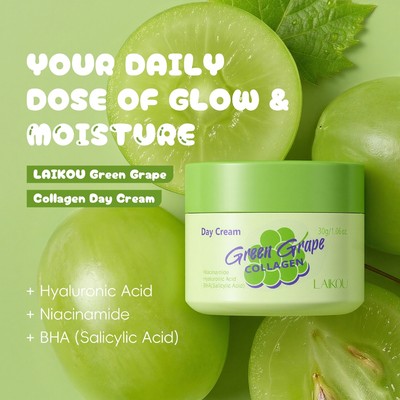 Kem dưỡng da ban ngày LAIKOU Green Grape Collagen 30g - Kem dưỡng da mặt kiểm soát dầu axit Salicylic BHA | 5X Ceramide & Niacinamide cho kết cấu da tinh tế da dầu