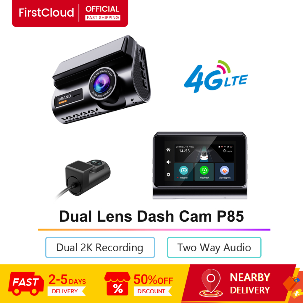 FirstCloud Dual Lens Dash Cam P85 Kết nối Wi-Fi & 4G Theo dõi GPS Camera giám sát 24 / 7
