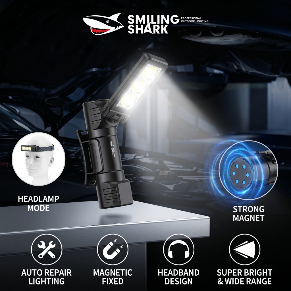 Đèn pin làm việc LED SMILING SHARK Đèn pha có thể sạc lại 4Mode Type-c Trắng ánh sáng vàng chống nướ