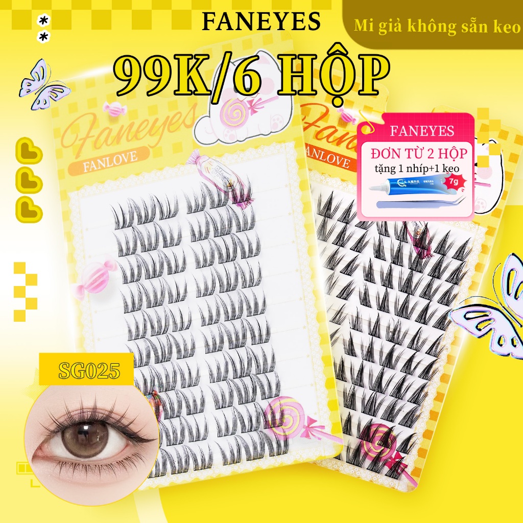 [FANEYES] Mi giả không sẵn keo Lông mi đoạn dày cong quyến rũ trang điểm nude tự nhiên vô hình tự nh