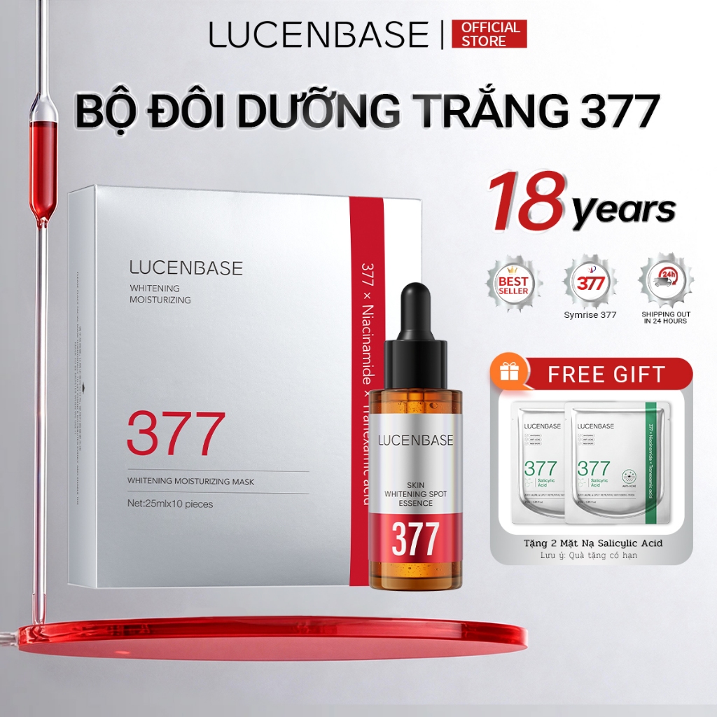 LUCENBASE 377 Serum & Mask Set-377 Mặt nạ làm sáng & dưỡng ẩm da mặt 1 hộp (10 tờ) + 377 Tinh chất l
