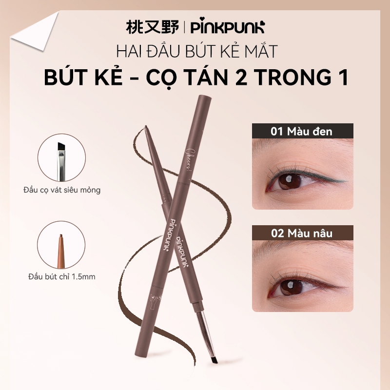Bút Kẻ Mắt Gel Hai Đầu PinkPunk Đầu Gel 1.5mm & Cọ Tán Xéo Lâu Trôi Không Nước Chống Nhòe Màu Sắc Sống Động | BigBuy360 - bigbuy360.vn