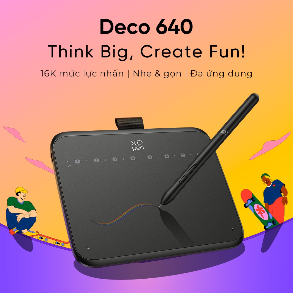 Máy tính bảng vẽ XPPen Deco 640 với 16384 mức áp suất Stylus, hỗ trợ 60° Nghiêng, với 8 phím tắt, Di