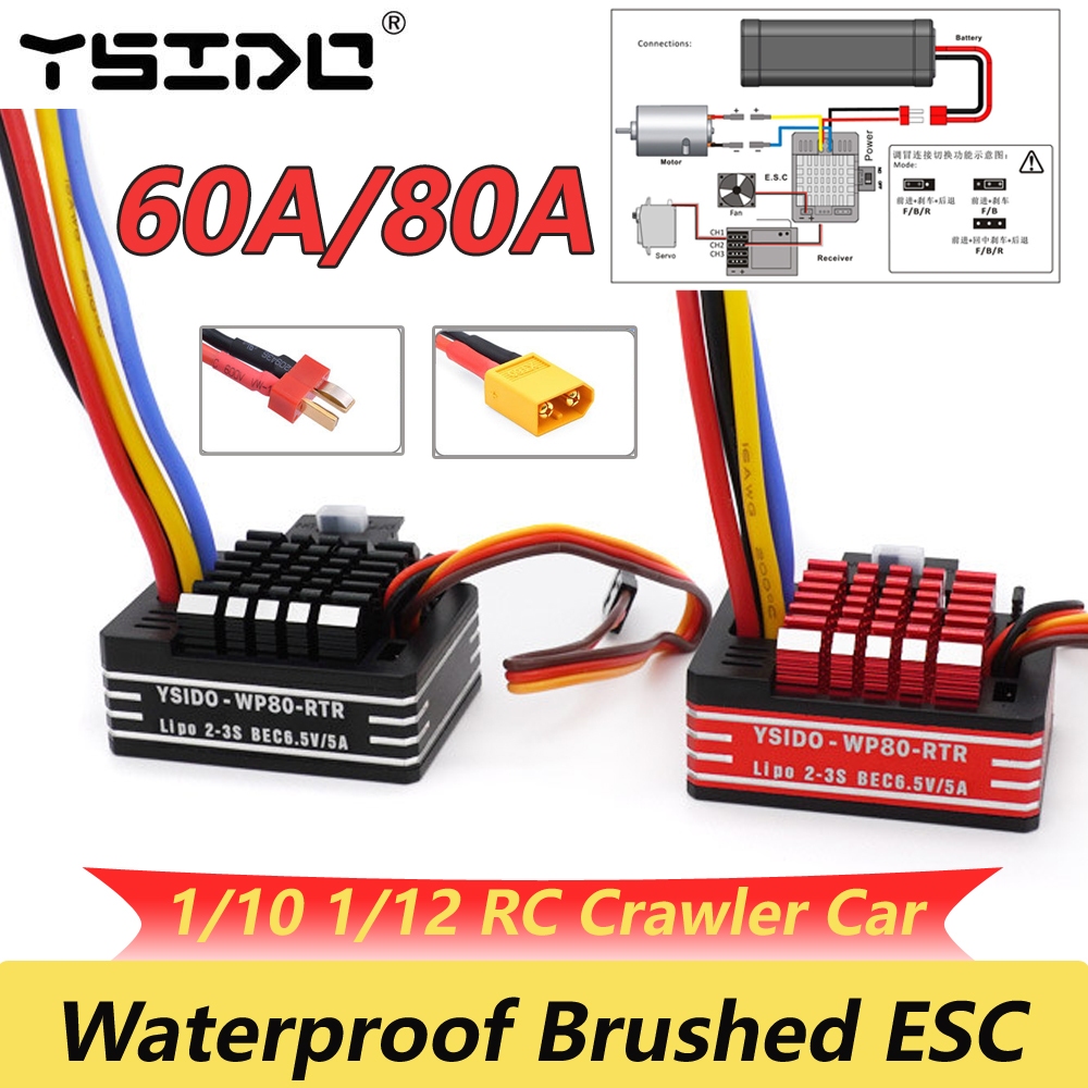 YSIDO 60A 80A 2-3S Chống Nước Kim Loại Chải ESC T / XT60 Cắm Cho 540 550 Động Cơ 1 / 10 1 / 12 RC Xe
