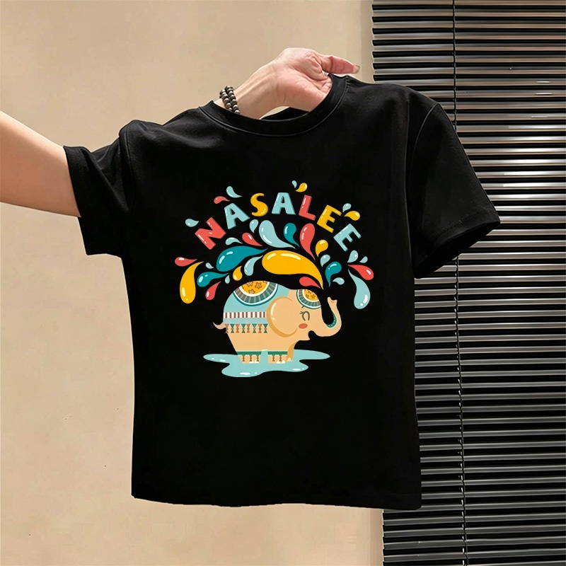 【Hàng có sẵn】Áo thun NASALEE in hình voi, vải Cotton 100% thoáng mát, kiểu dáng rộng unisex
