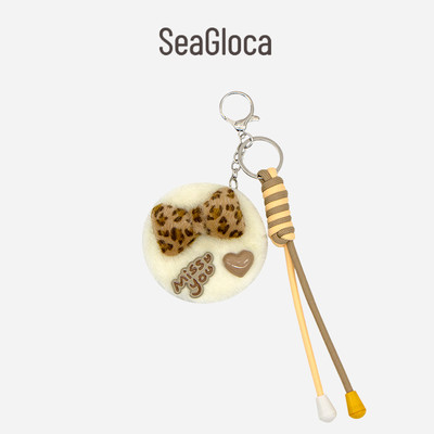 SeaGloca Móc khóa gương trang điểm sang trọng nơ da báo & ngọc trai có dây buộc cho nữ 49