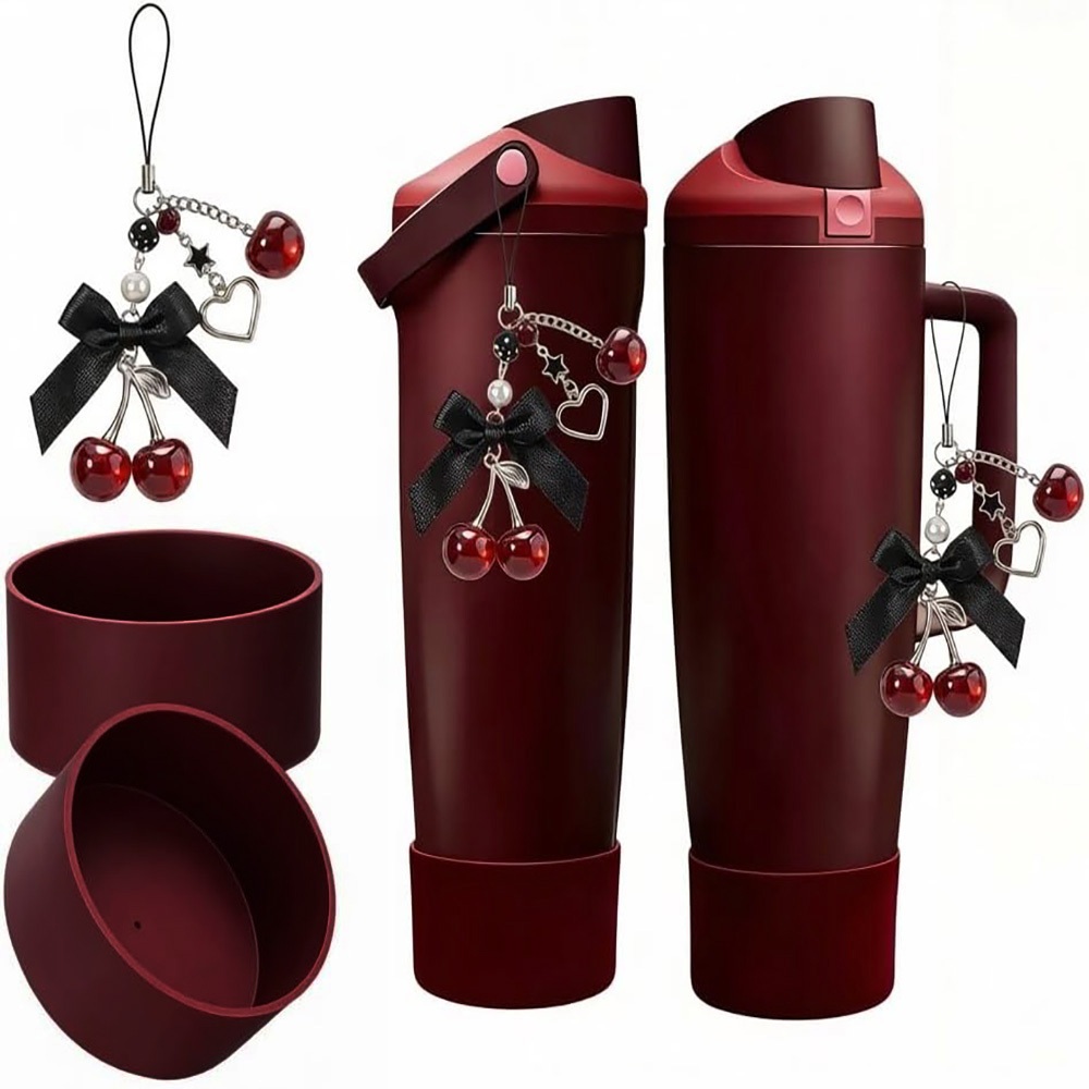 2 Chiếc Boot Silicon & 1 Bộ Mặt Dây Chuyền Cho Đen Cherry Owala 30oz & 40oz FreeSip Sway Chai & Tumb