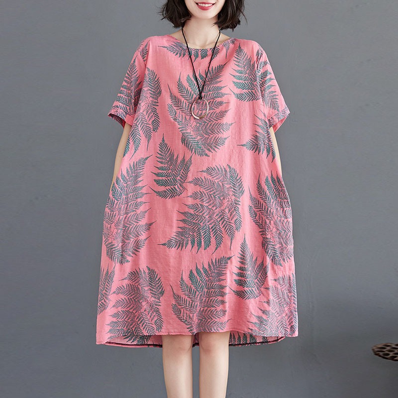 XL-6XL Nữ Tay Ngắn Cổ Tròn Quá Khổ Đầm Nữ Plus Size
