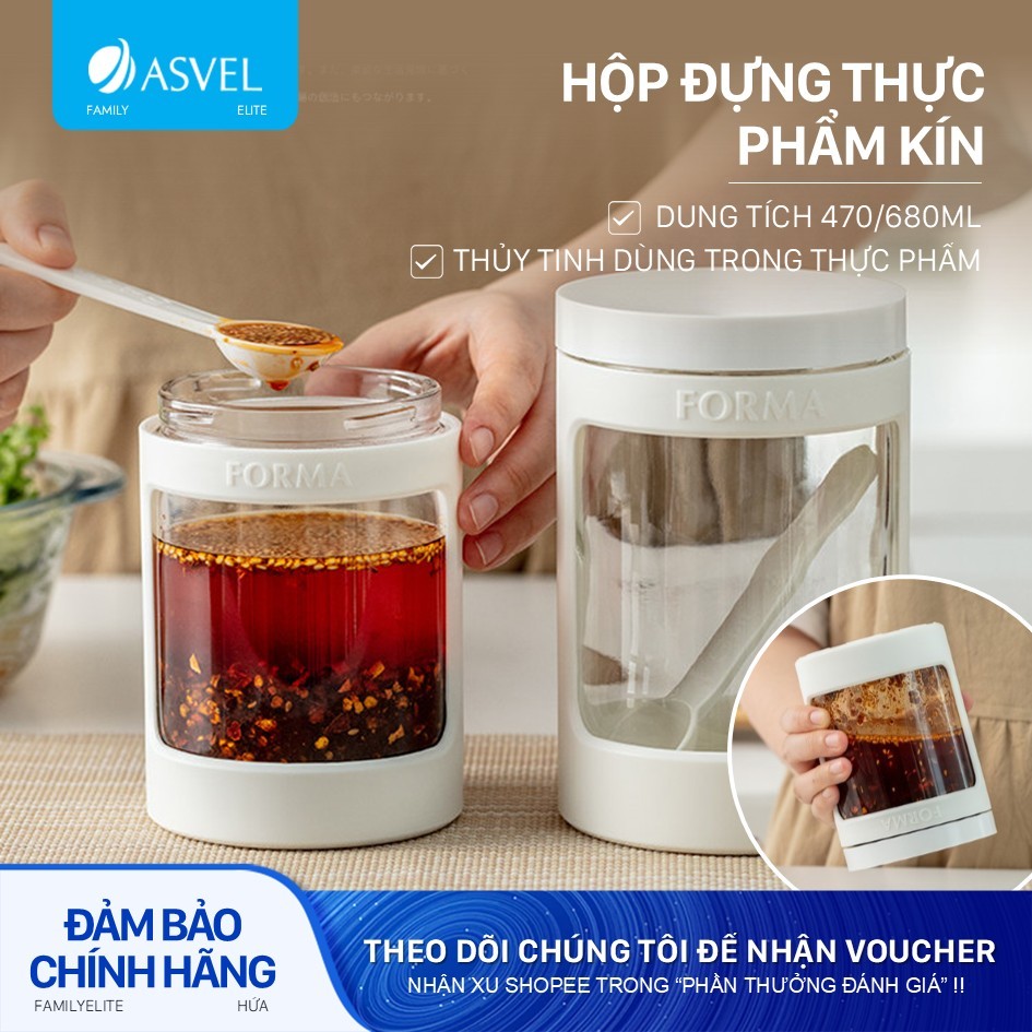 Asvel Hộp Thủy Tinh Đựng Gia Vị Kèm Muỗng Kiểu Nhật Bản 470/680ml