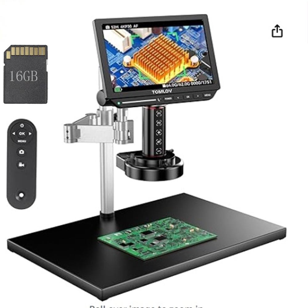 Kính hiển vi lấy nét tự động TOMLOV 4K TM4K-AF Max 16GB, Kính hiển vi kỹ thuật số HDMI 10.1 "có cánh