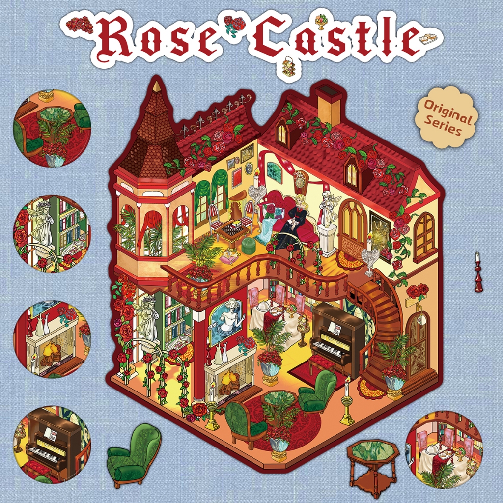 Nhãn dán cảnh quan lâu đài hoa hồng 3D Cottage Scene Sticker Vật liệu trang trí sáng tạo