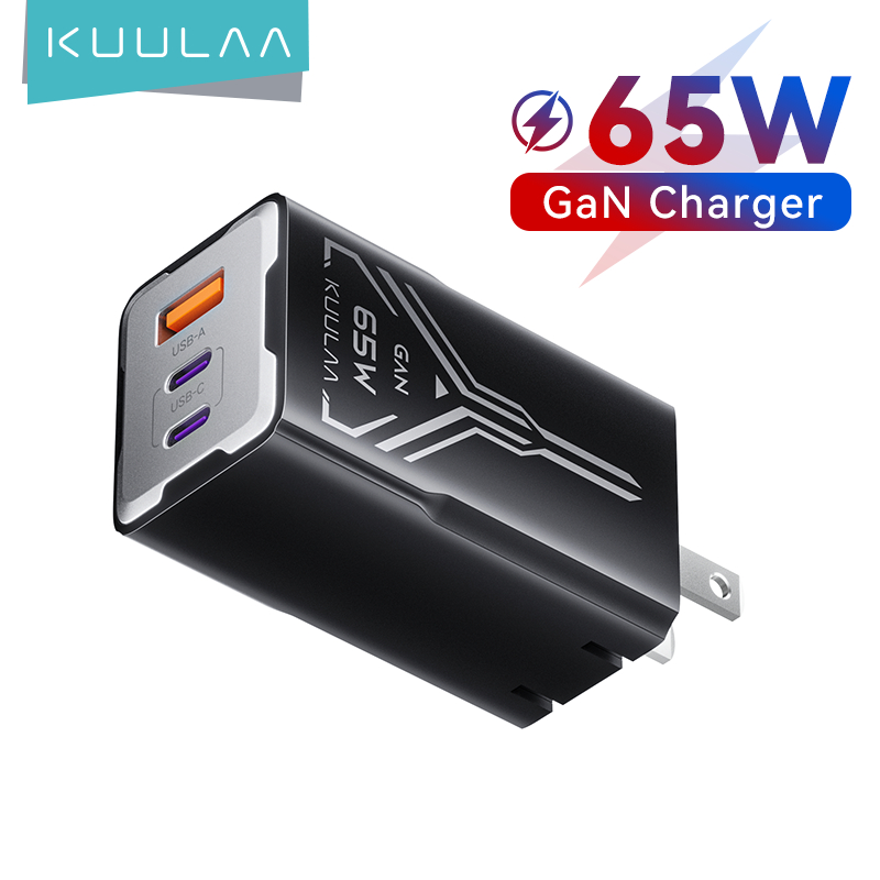 Bộ sạc nhanh Kuulaa 65W GaN 3 cổng nhỏ gọn, gập được, cho iPhone 16 15 14 13 Pro Max, MacBook Pro/Ai