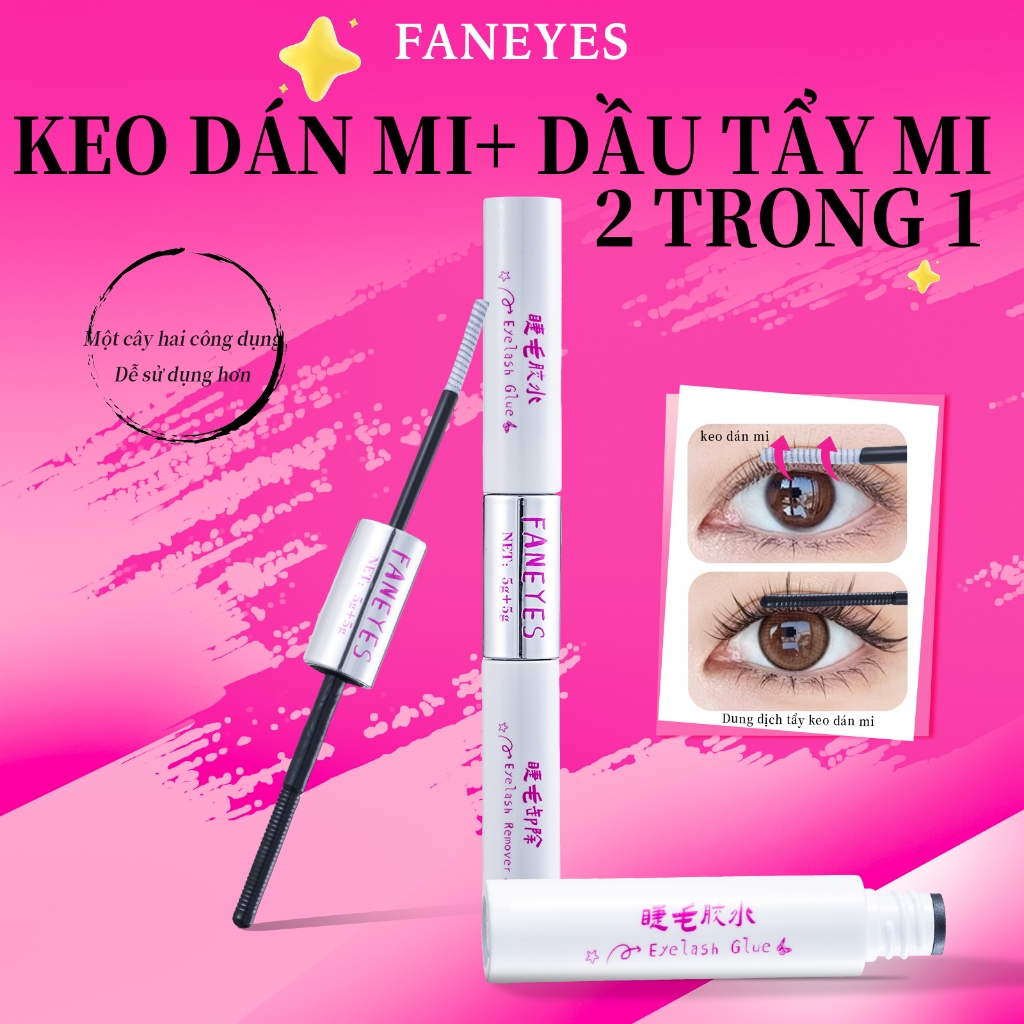 FANEYES Bàn chải hai đầu Keo dán lông mi + Tẩy keo lông mi 2 trong 1 Sử dụng kép Dễ dàng mang theo N