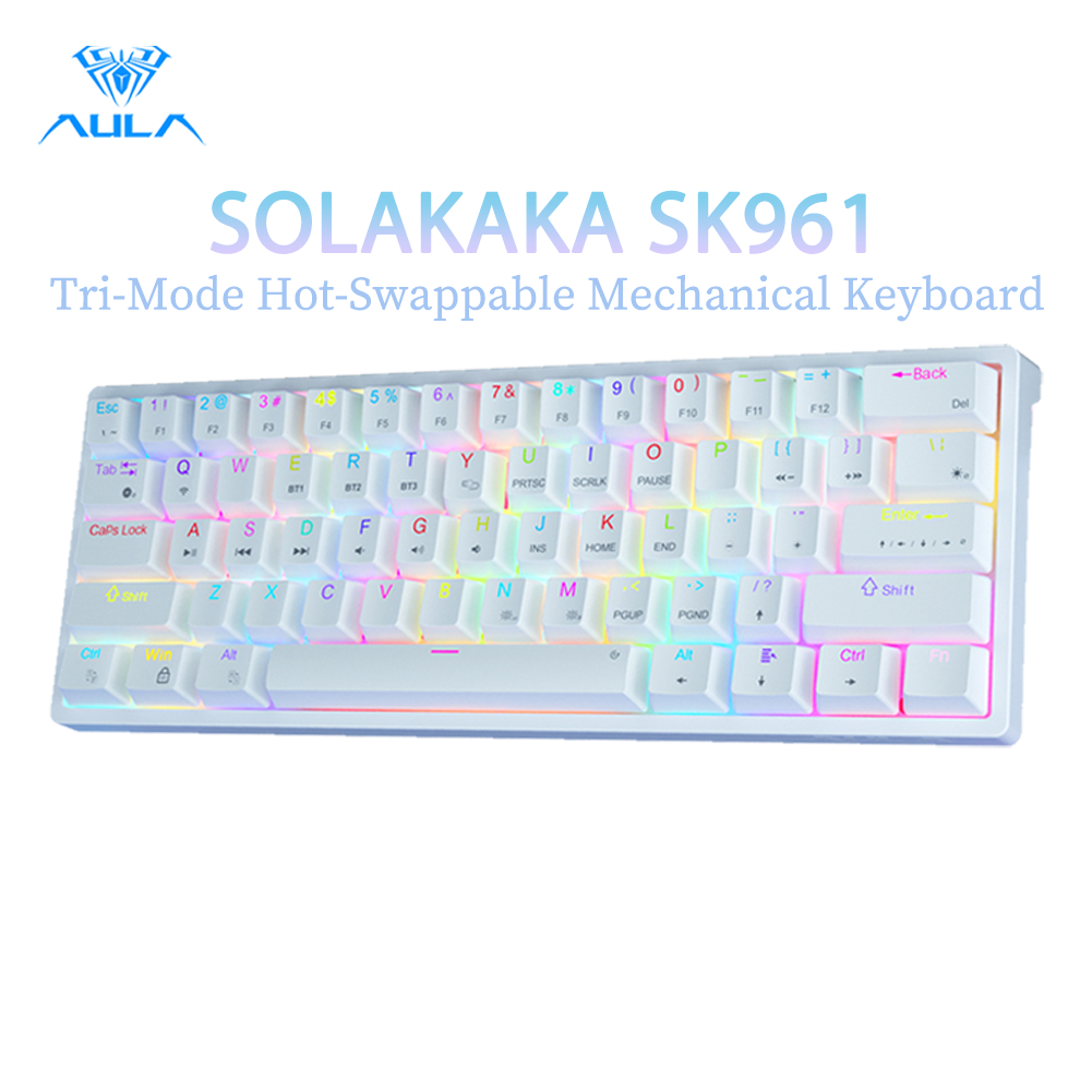 Bàn phím cơ khí AULA Solakaka SK961 Bluetooth 5.0/2.4G/có dây 61 phím Bàn phím có dây RGB, hỗ trợ trình điều khiển | BigBuy360 - bigbuy360.vn