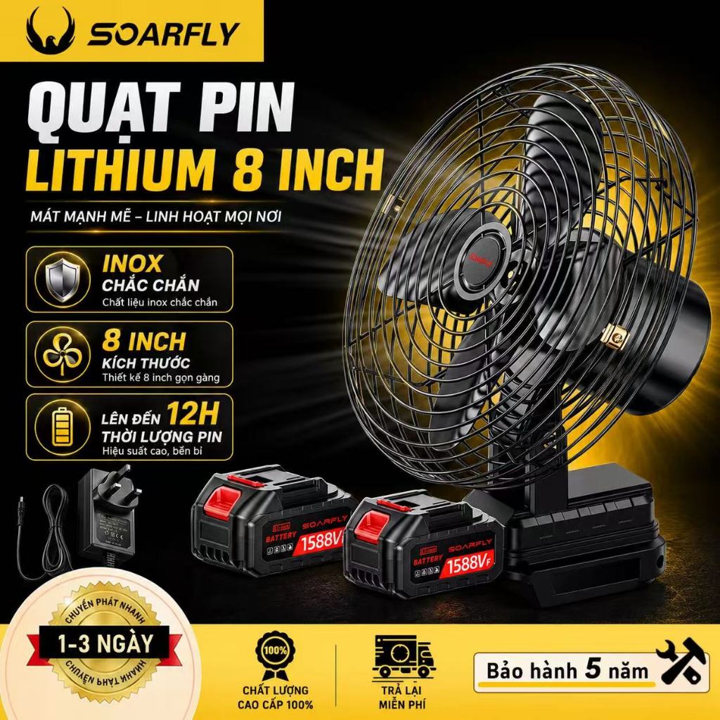🔥🔥【8 inch】20 Cell/10 Cell Quạt Tĩch Điện Pin 30W Dùng Liên Tục 15H, Quạt Pin Makita