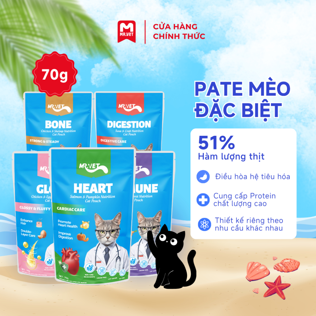 [MỚI] Pate Dinh Dưỡng MRVET Gói 70G Hỗ Trợ Tim Mạch, Tiêu Hóa, Xương Khớp, Chăm Sóc Da Lông Và Tăng 
