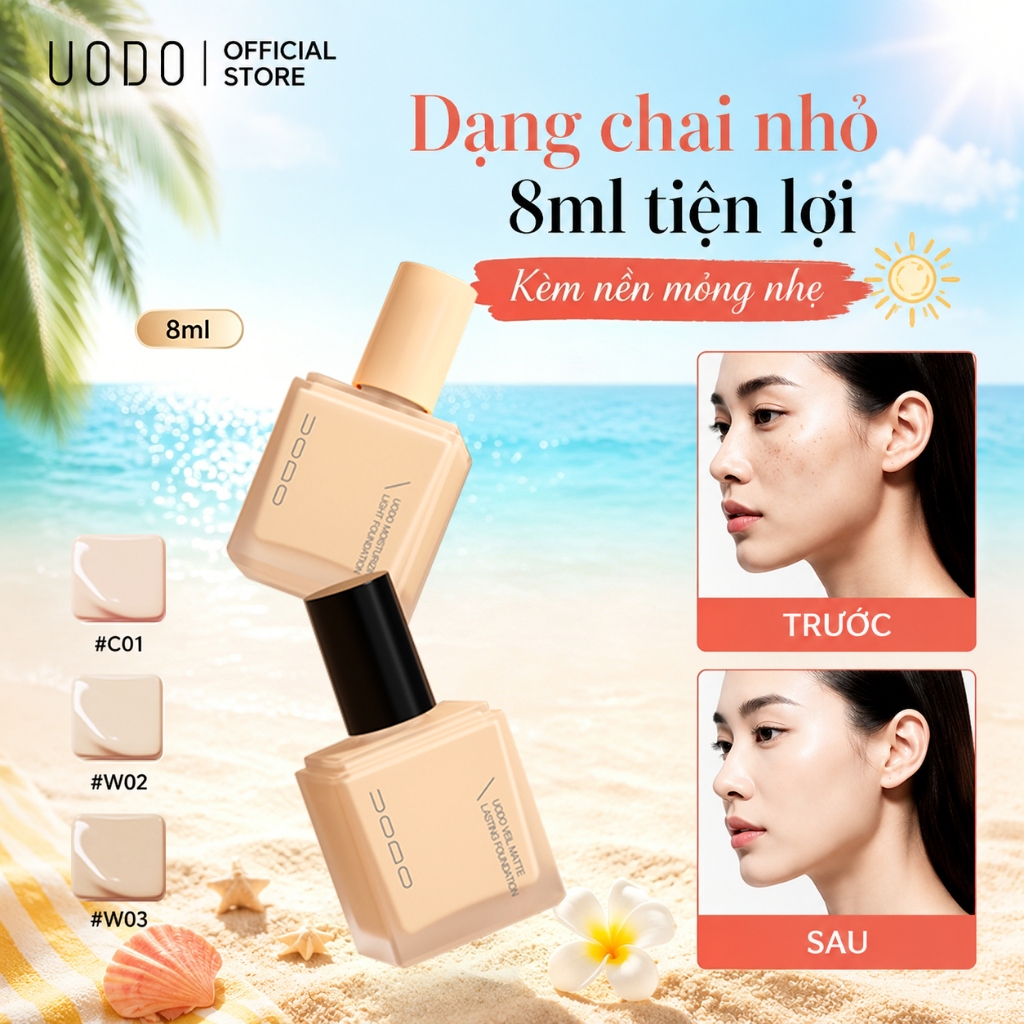 UODO Foundation Mini Size Kiểm soát dầu lâu trôi không thấm nước 24h 8ml