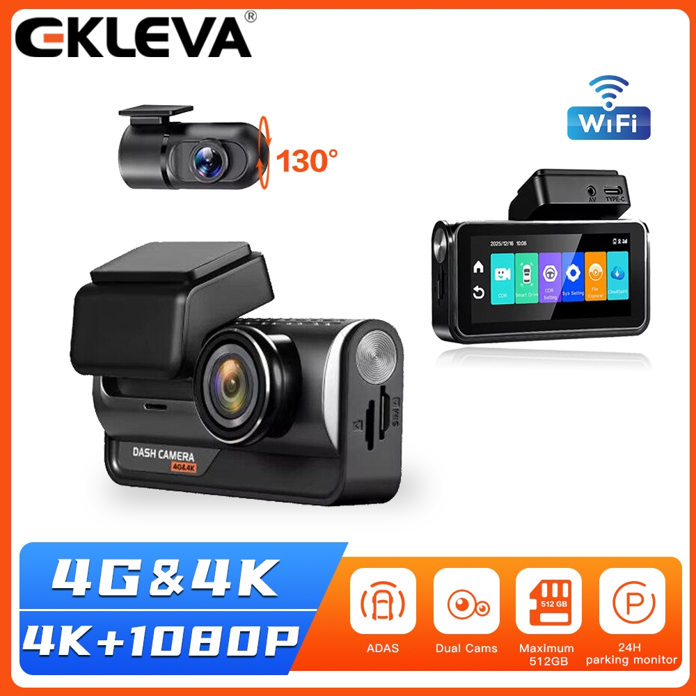 EKLEVA Z66 4G LTE Dash Camera 4K + 1080P Đầu ghi hình trước và sau Camera ô tô WiFi ADAS BSD Fleet S