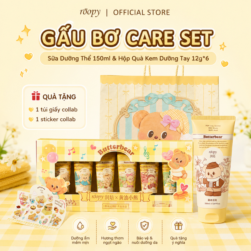 [Butterbear Care Set]Kem dưỡng thể & tay Roopy × Butterbear – Hương đặc biệt 3 tầng | Tinh dầu tự nh