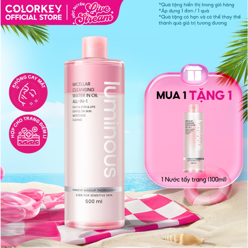 [LIVE] Nước tẩy trang 2 Lớp  COLORKEY LUMINOUS giúp sạch sâu lớp make up, bụi bẩn 500ml - Colorkey L