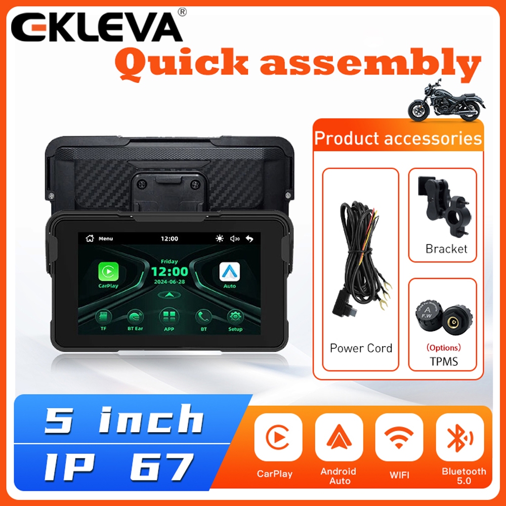 EKLEVA Wireless CarPlay Moto Android Auto Di Động Kỹ Thuật Số Xe Máy Bảng Điều Khiển Xe Máy Bluetoot