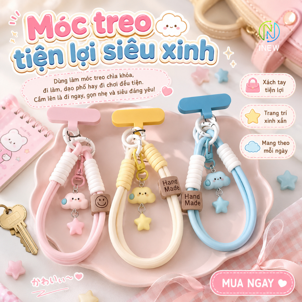 Đám Mây Treo Dây Xích Ngôi Sao Điện Thoại Di Động Dây Đeo Tay Ngắn Dễ Thương Mặt Dây Chuyền Móc Khóa