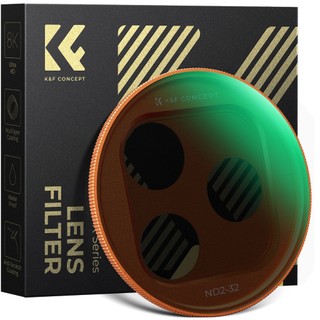 Bộ lọc K & F Concept Variable ND2-ND32 (1-5 Stop) có bộ chuyển đổi, cho iPhone17 / 16 / 15 / 14 Pro / Pro Max, Kính quang HD có lớp phủ 28 lớp, Cam / Xanh / Bạc / Đen