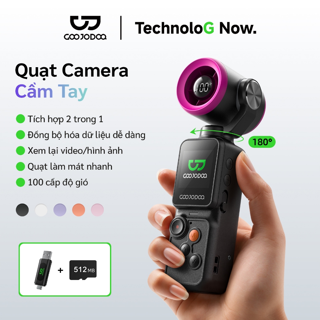 Quạt máy ảnh cầm tay GOOJODOQ GFS025, 100 cài đặt tốc độ quạt, tích hợp ảnh / video, hệ thống độc lập kép, chia sẻ dữ liệu liền mạch, khe cắm thẻ SD. | BigBuy360 - bigbuy360.vn