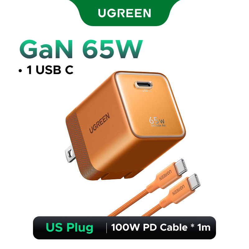 Bộ sạc nhanh 65W GaN Cổng đơn USB-C có thể gập lại UGREEN, Bộ sạc tường nhỏ gọn cho iPhone 17 / 16 P
