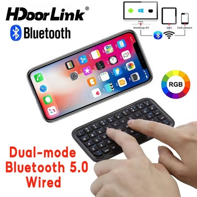 Bàn phím đèn nền HdoorLink Mini RGB Chế độ kép (Bluetooth + Có dây) Túi bàn phím Type-C có thể sạc lại Di động 49 phím cho máy tính bảng Điện thoại thông minh