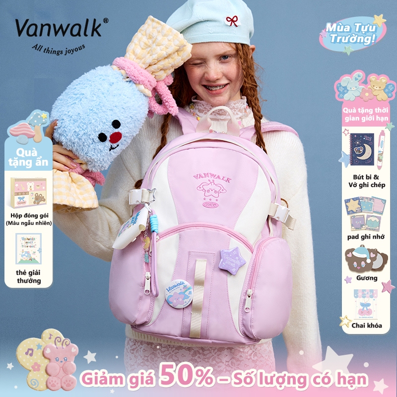 Vanwalk Balo học sinh Nhẹ nhàng Đa ngăn balo nữ balo đi học Đi học Dã ngoại  Quà tặng miễn phí Giao 