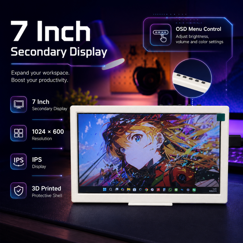 Màn hình thứ cấp PC 7 Inch Màn hình cảm biến GPU CPU AIDA64 Vỏ in 3D tự thiết kế cho máy tính xách t
