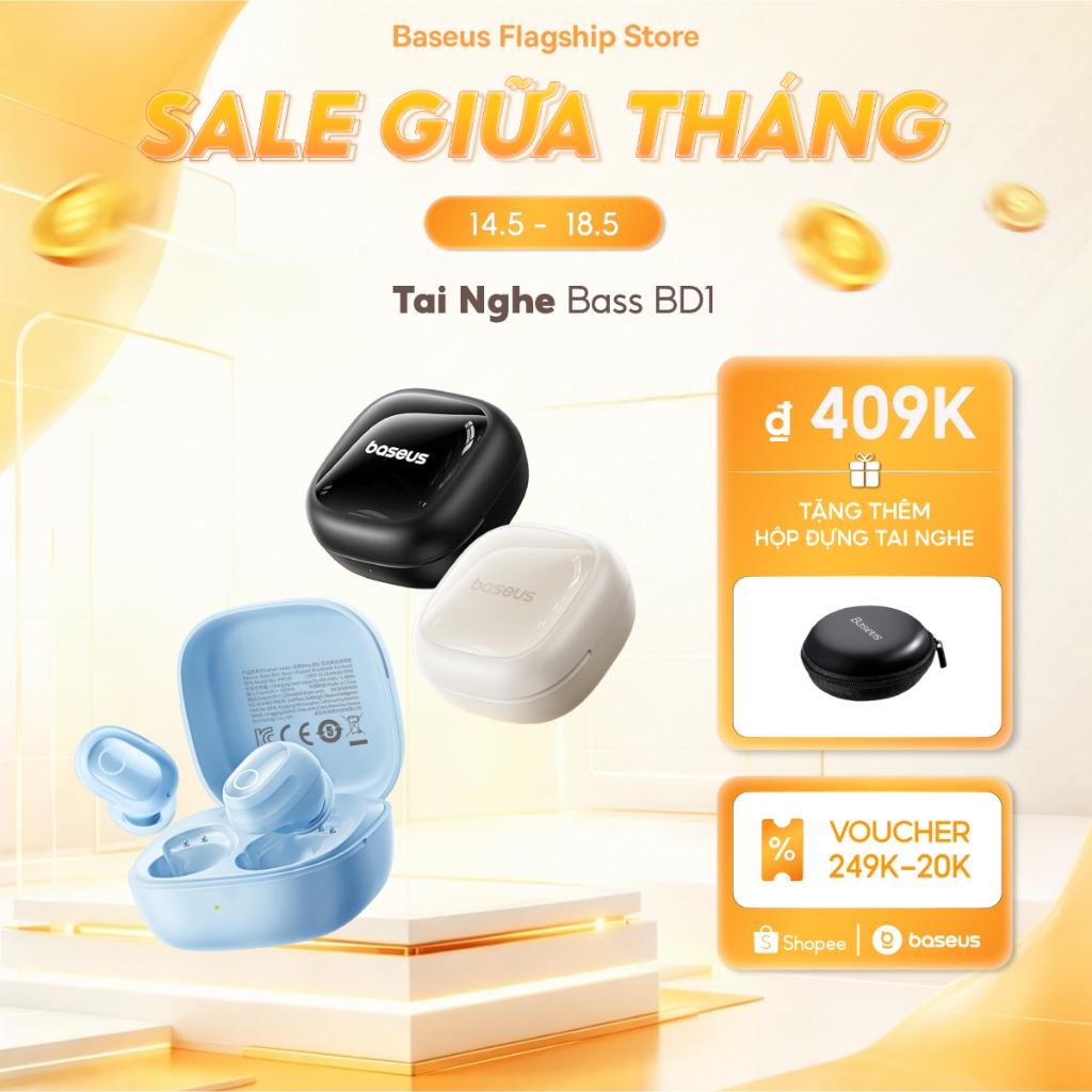 Tai nghe không dây thực sự Baseus Bass BD1 TWS