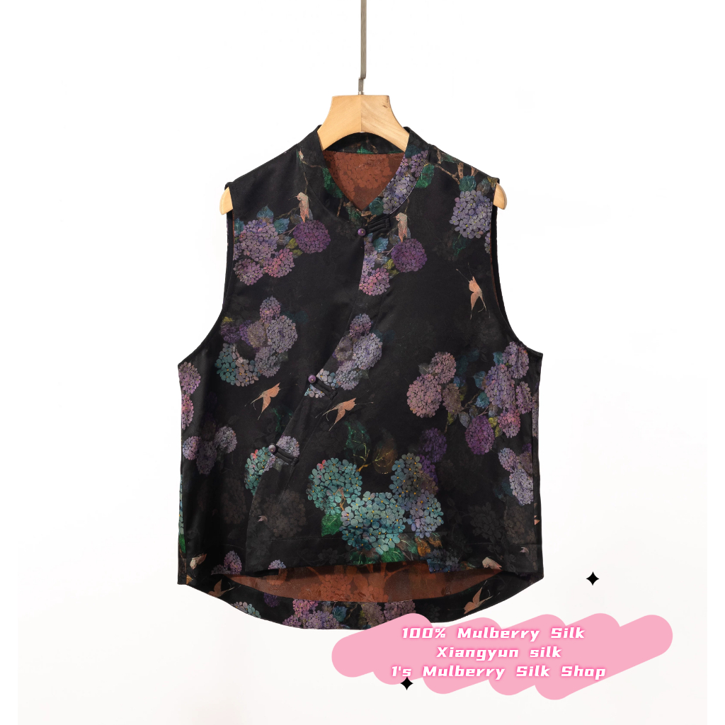 Áo vest truyền thống lụa dâu tằm 100% dành cho nữ in hoa đáng yêu xiang yun lụa áo quà tặng cho mẹ