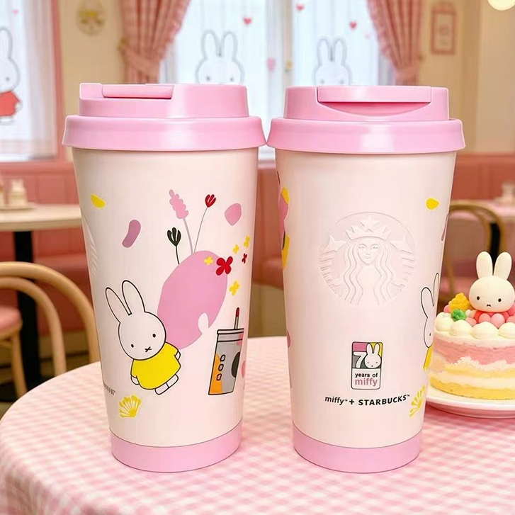Cốc Starbucks × Miffy Tên chung 473ml Cốc cà phê Bình giữ nhiệt không gỉ màu hồng