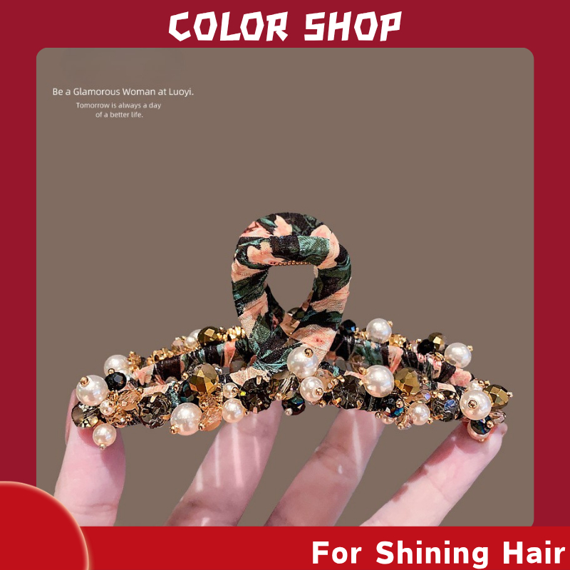 Kẹp kẹp cá mập bằng vải thủ công cổ điển Ngọc trai đính kim cương [A1339]