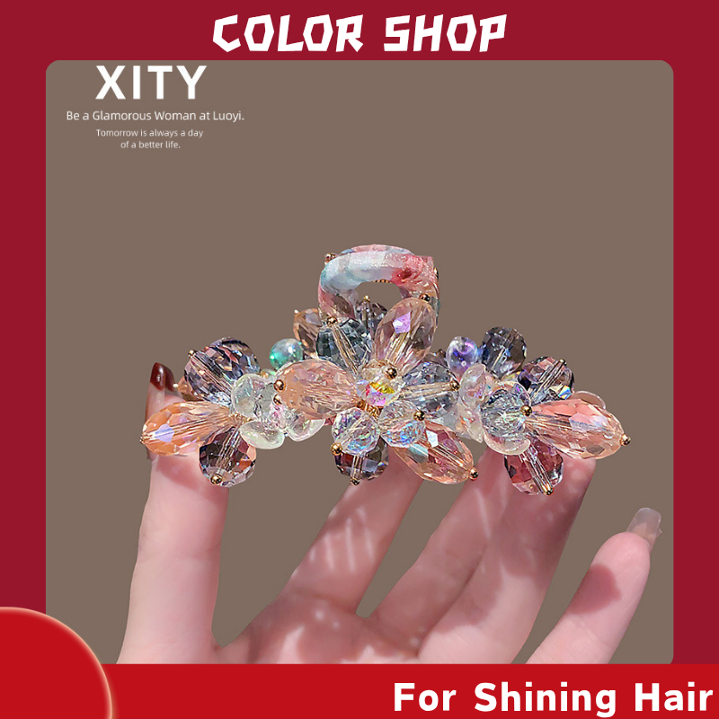 Kẹp cá mập kẹp hoa pha lê đầy màu sắc thủ công mới [A1340]