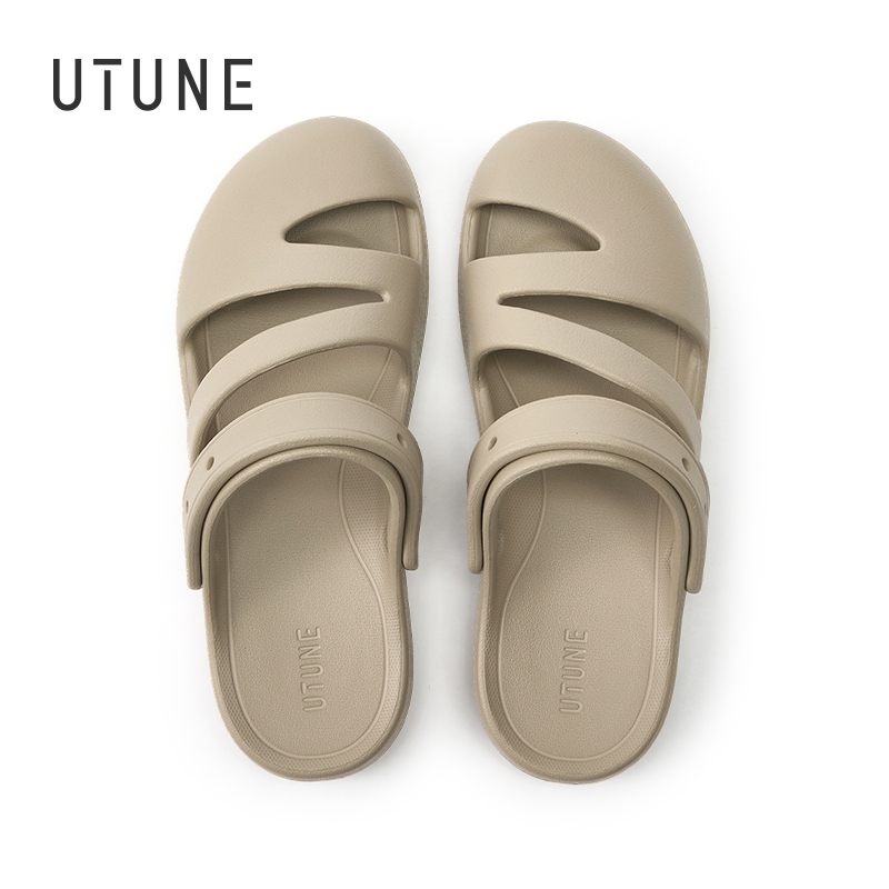 UTUNE 2026 Dép Sandal Nữ Mới Mũi Tròn Đế Bằng EVA Nhẹ Thoải Mái Chống Trượt Hỗ Trợ Vòm Chân Dây Gót 